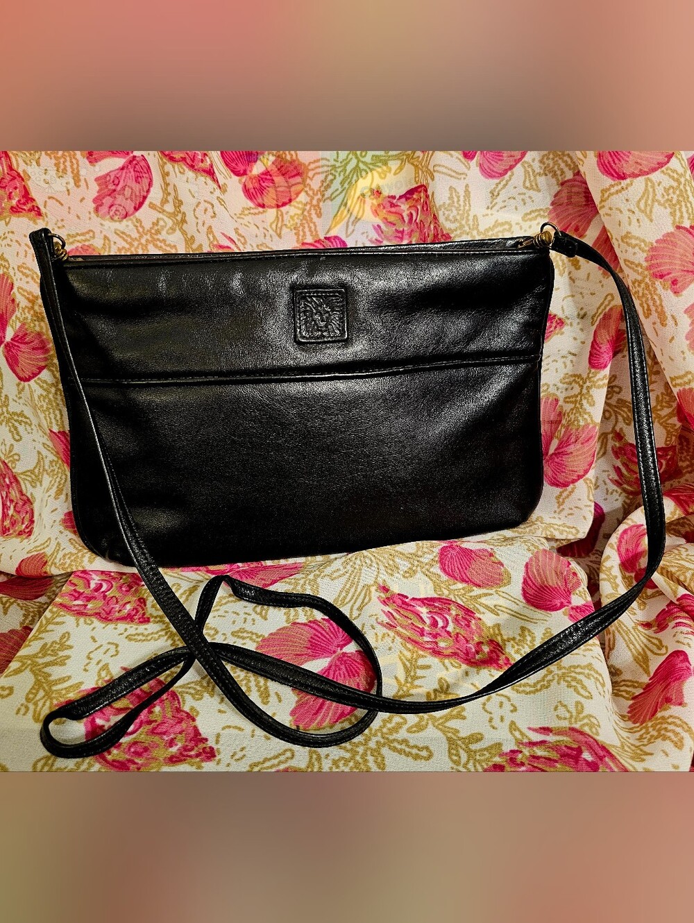 Vintage Anne Klein Classic Black Leather Shoulder Bag